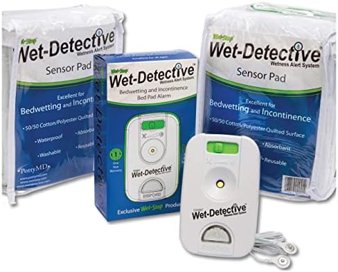 Wet Detective incontinence alarm monitor showing four light and sound settings.