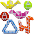 Close up view of twenty four block twist puzzle being bent into a sphere shape by child hands.