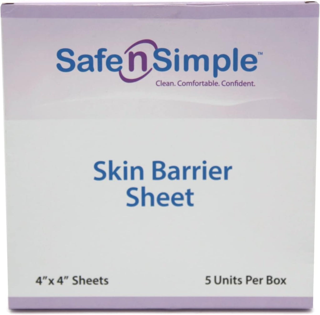 Safe n Simple Skin Barrier Sheets packaging front view showing five count boxes