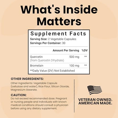 Vegan capsule form of Luma Nutrition maximum strength quercetin dietary supplement.