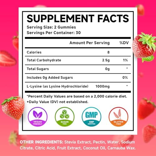 Meenccd L-Lysine gummies nutritional information label