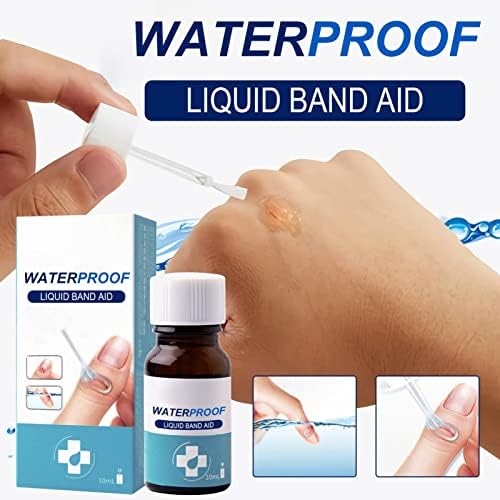 Clear waterproof liquid bandage gel being applied to a minor finger cut with the applicator brush.