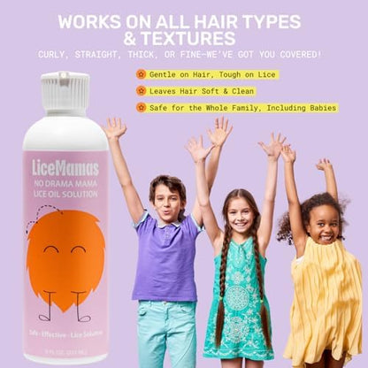 Lice Mamas packaging highlighting the pesticide free formula for families.