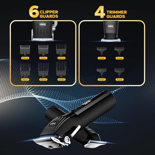 Black professional hair cutting machine set with multiple guide combs