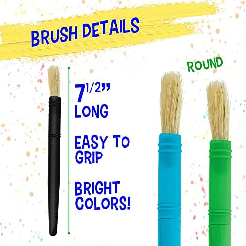 Thick-handled children's craft brushes in multiple bright colors for easy identification