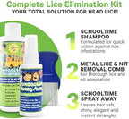 Schooltime lice shampoo bottle and stainless steel comb