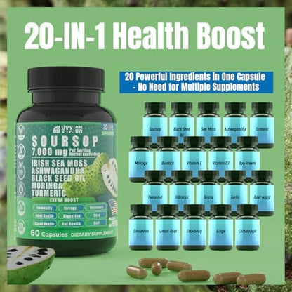 Vyxion 20-in-One herbal capsules label showing ingredients