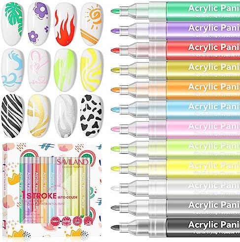 Saviland 12 Colors Nail Art Pens Set front view