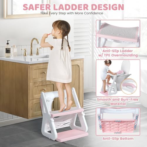 Orzbow toddler pink potty trainer seat with built in splash guard protection top angle