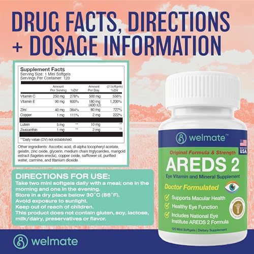 Welmate AREDS 2 eye health supplement bottle back label