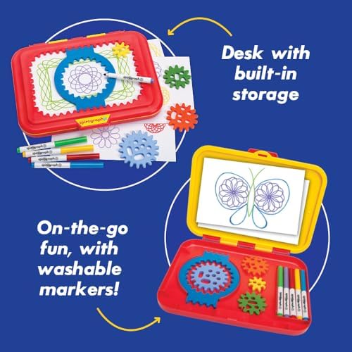Spirograph Junior portable storage case open showing gear compartments