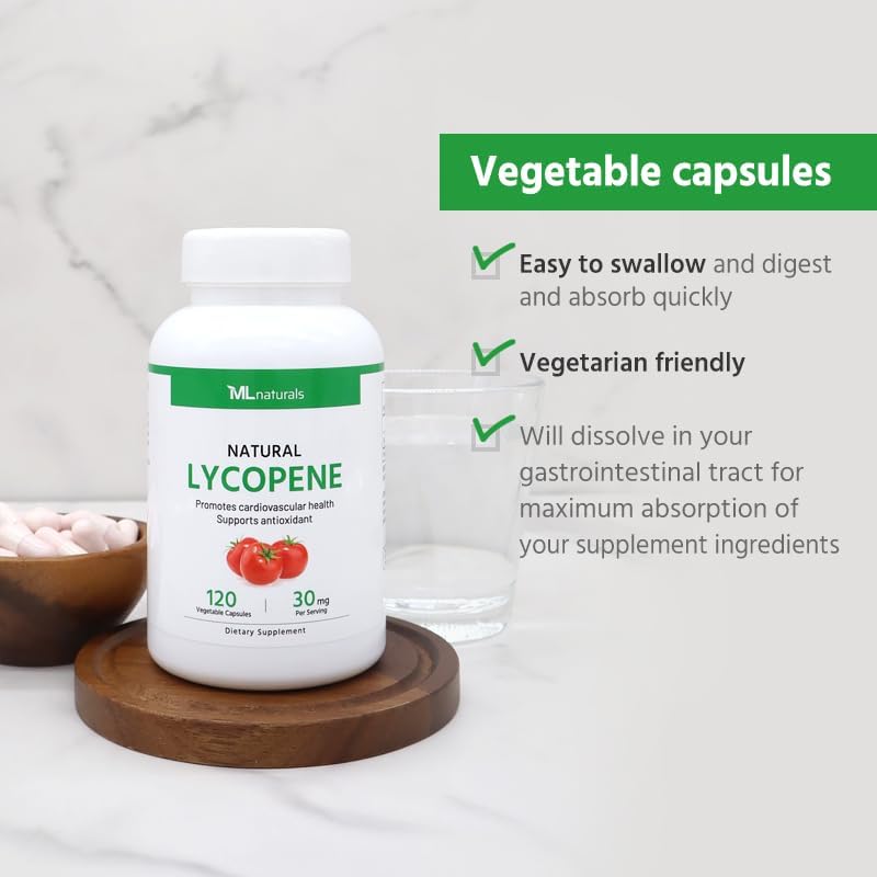 Close-up view of the allergen-free and vegetarian-friendly ingredient list on the back of the lycopene bottle.