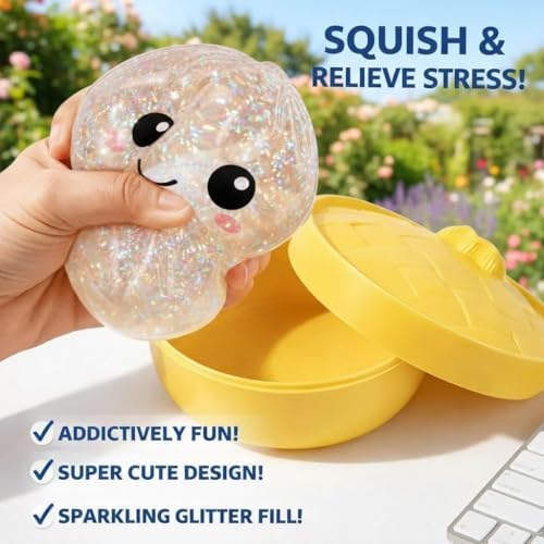 Hand holding small steamed bun squishy toy for desk