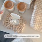 Universal size baby tissue holder in beige gingham pattern
