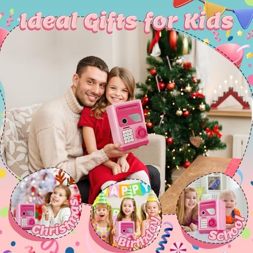 Faux Face ID simulation area on pink electronic coin bank toy