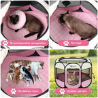 Siedihit Dog Cat Playpen, Puppy Pet Playpen Indoor for Small Dog Crate Tent Cage Outdoor, Portable Pop Up Dogs Enclosure Kennel with Carrying Case for Dogs/Cats/Rabbits(Pink, Small with pad) - Image 4