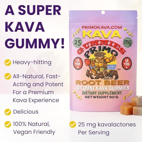 Primo Kava Kava Kava Gummies root beer flavor packaging details
