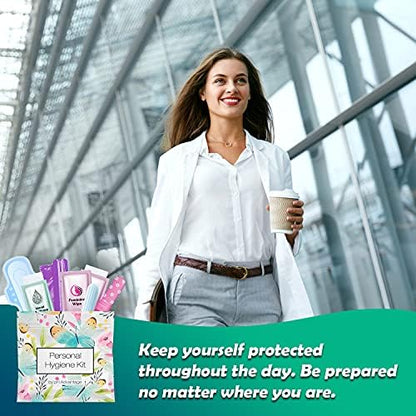Contents of the pH Advantage period kit including pad, tampon, and wipes.