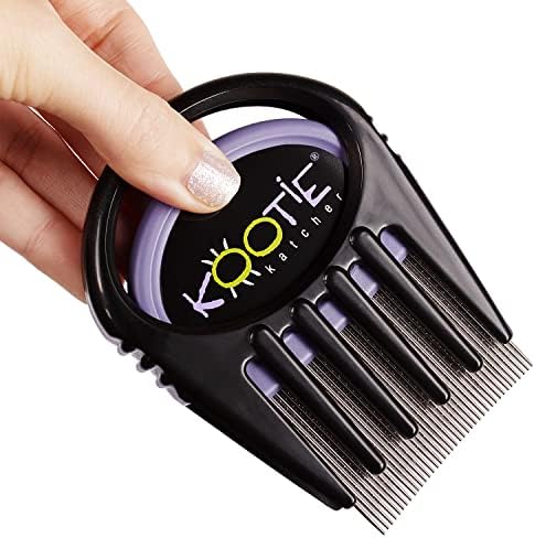 Kootie Katcher metal lice comb front view showing the dual action detangler and stainless steel nit teeth.