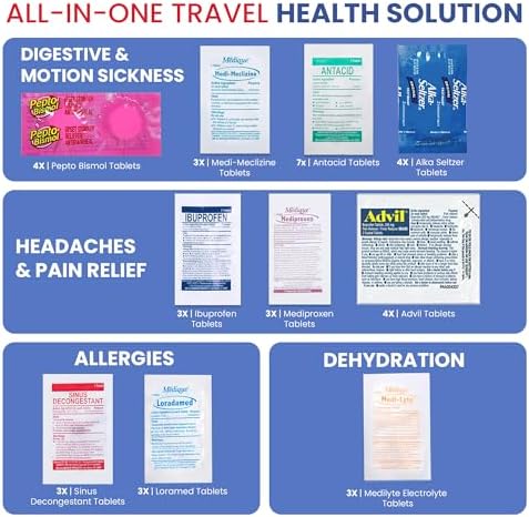 Real Vitamins Travel RX individual medication packets spread out for display.