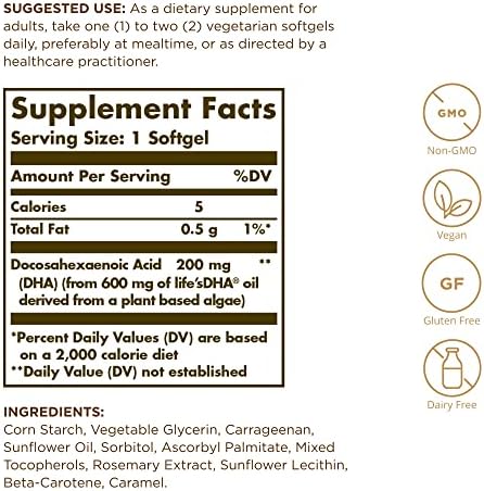 Solgar vegan omega 3 algal oil supplement nutrition facts label check