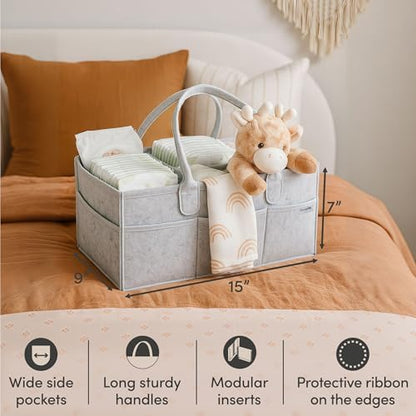 Putska baby caddy filled with diapers and nursery essentials