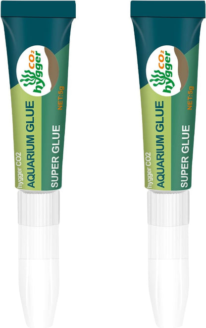 Hygger CO2 Aquarium Glue front view of the two pack packaging showing clear gel tubes for aquascaping.
