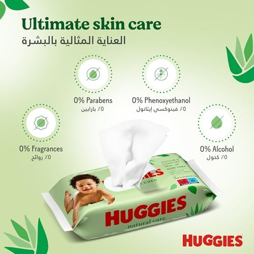 Huggies hypoallergenic plant based wet wipes pack close up view