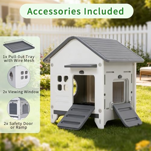 Rockever Plastic Rabbit Cage Outdoor Indoor, Waterproof Rabbit Hutch-Leak-Proof Pull-Out Tray&Chew-Proof, Bunny Cage Guinea Pig Cages, Easy-Clean & Ideal for Small Animal - Image 7