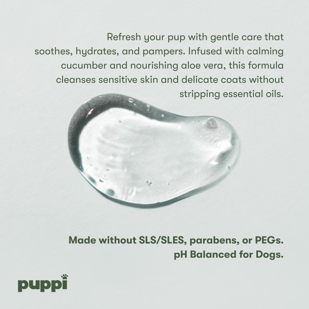 Premium dog shampoo bottle highlighting paraben and sulfate free formula label