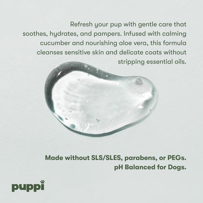 Premium dog shampoo bottle highlighting paraben and sulfate free formula label