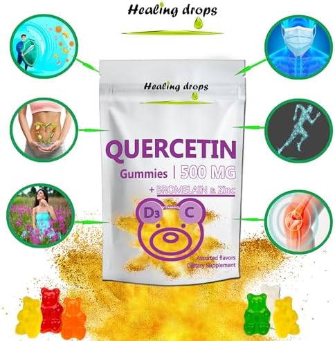Healing Drops immune supplement gummies showing ingredients like Vitamin C and Zinc.