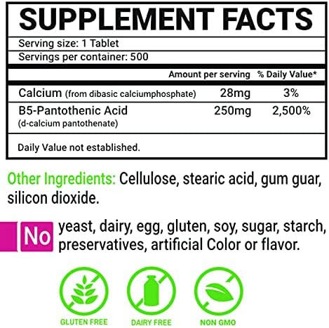 Peter's Choice Vitamin B5 supplement label details