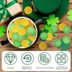 OHOME holiday decorations featuring green and gold leprechaun coins filling a decorative glass jar centerpiece