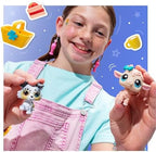 The complete collection of eight unique animal toys arranged with twelve matching miniature accessories