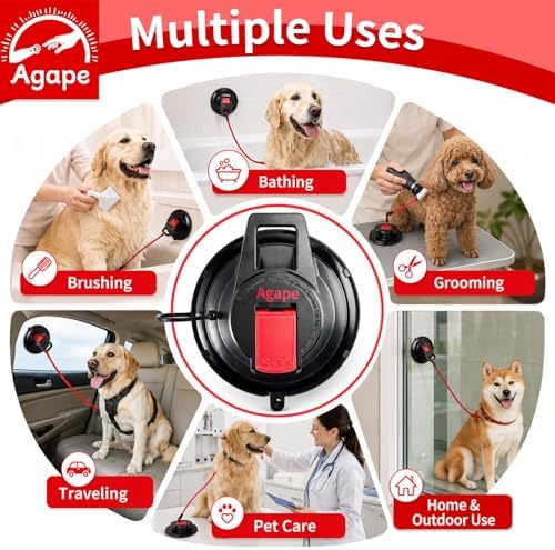 Agape pet grooming tether attached to bathtub tile