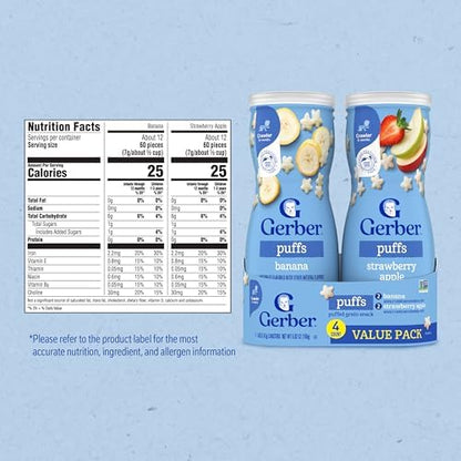 Close up of Gerber Grain and Grow Puffs packaging branding