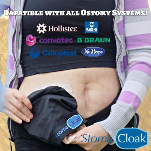 Three beige StomaCloak ostomy covers displayed for colostomy care.