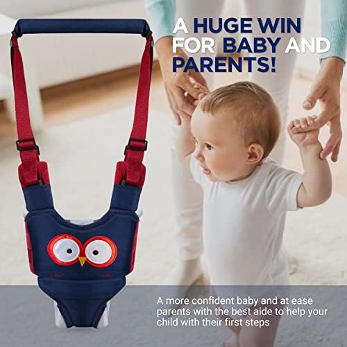 Parent using Synlark walking harness to assist baby