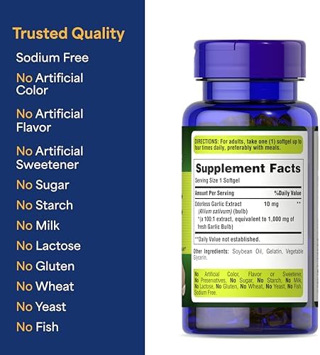 Odor free garlic herbal supplement bottle for daily immunity and cholesterol care