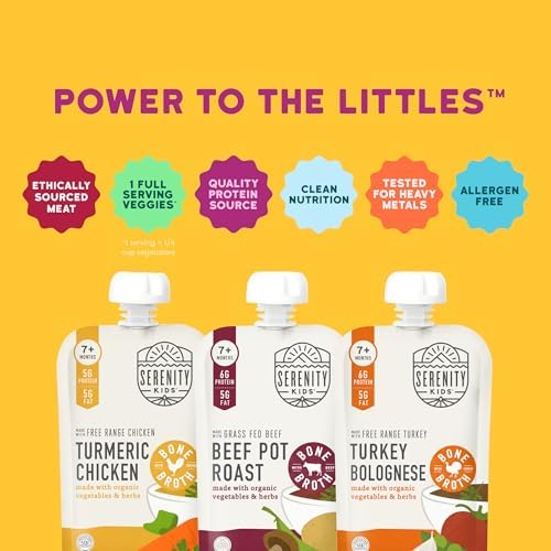 Six pack of Serenity Kids organic bone broth pouches for babies