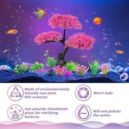 Non toxic PVC plastic aquarium decorations showing detailed pink foliage up close.