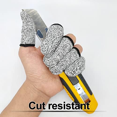 Grey breathable HPPE thumb protector sleeve shown on a hand