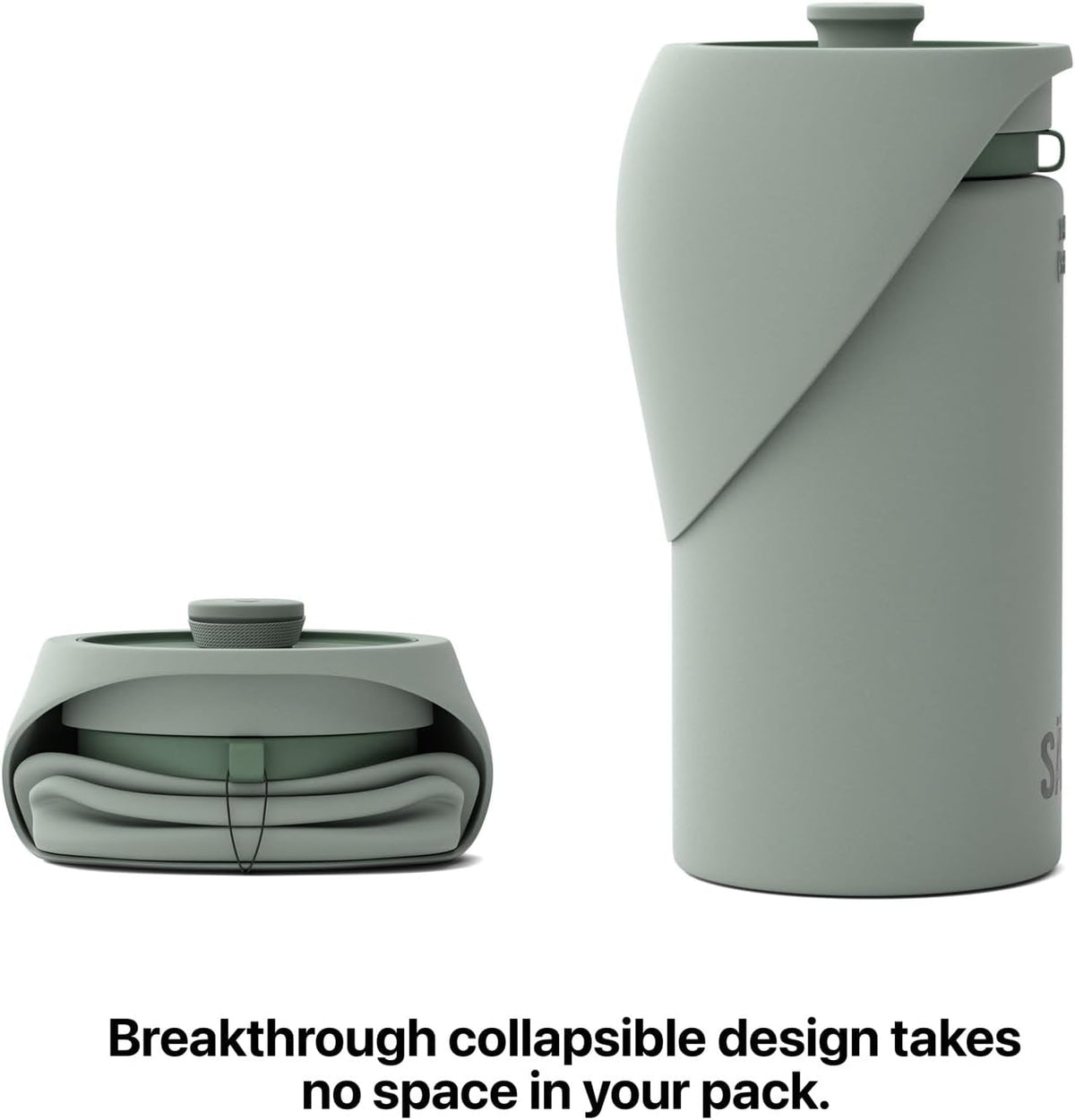 SÃ¤ker portable pet water pouch collapsed down next to a travel backpack
