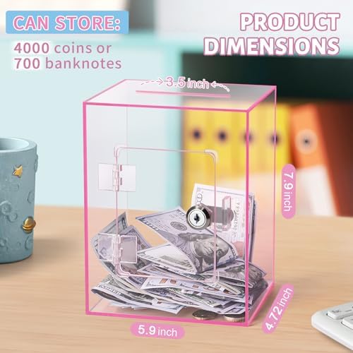 Kozsort pink savings box side view highlighting the premium thick shatterproof acrylic material