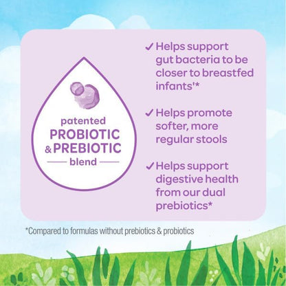 Top angle of Happy Baby organic infant formula container highlighting the secure safety seal.