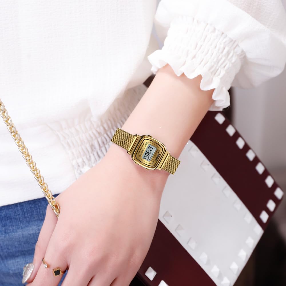 Product packaging view of the elegant petite timepiece showcasing the premium mesh steel strap.