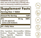 Solgar Chelated Zinc 250 vegetarian tablets supplement facts label