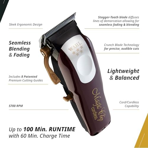 Wahl 5 Star Series cordless clipper profile view highlighting the ergonomic grip and power switch