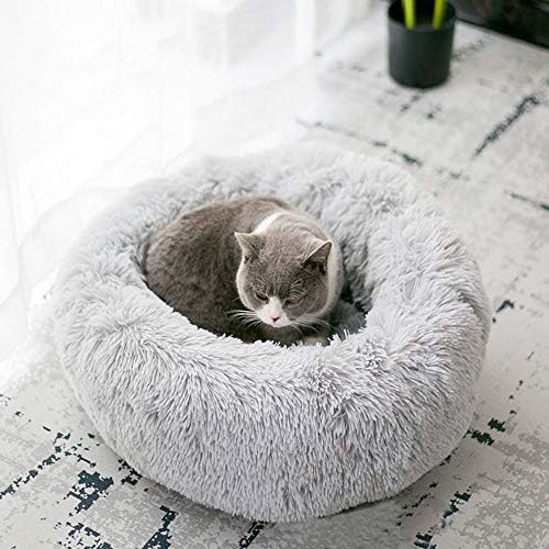 Modern Soft Plush Round Pet Bed for Cats or Small Dogs, Mini Medium Sized Dog Cat Bed Self Warming Autumn Winter Indoor Snooze Sleeping Cozy Kitty Teddy Kennel (20'' D x 8'' H, Light Grey) - Image 7